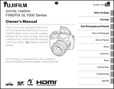 FujiFilm FinePix SL-1000 Digital Camera User Guide Instruction  Manual