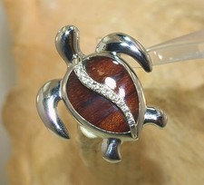 26.5mm Large 925 Silver Genuine Inlaid Hawaiian Koa Wood Honu Turtle CZ Pendant