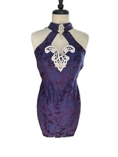 Vintage Gunne Sax Dress Purple Damask 90s Mermaid Iridescent Sz 3/4 Lace Pearl