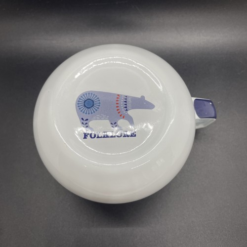 Folklore Bear Enamel Coffee Creamer Pot Spring Rain Design White Blue w/Heart - Picture 9 of 11
