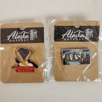 2 New Alaska Outpost Collectors Pins Last Frontier & Ketchikan Lapel Hat Pin 
