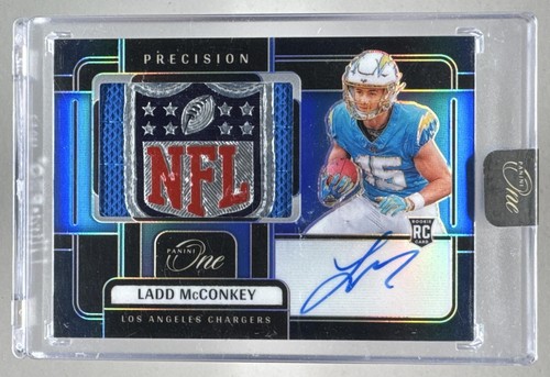 Ladd McConkey 2024 Panini One #309 Black Precision RC NFL Shield Patch Auto 1/1