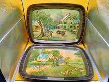 Currier and Ives American Homestead Winter & Summer serving trays, 14.5" X 11"