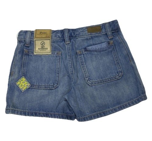 Polo Ralph Lauren Girls Patchwork Cotton Blue Denim Shorts Multi Patch Sz 6X NWT - Picture 2 of 13