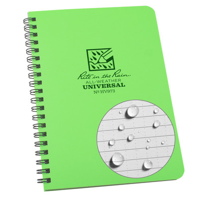Hi Vis Green Waterproof Notebook 64 Pages Wire O Binding Outdoor Journal