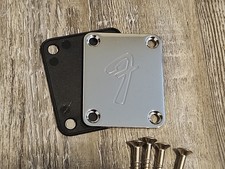 Fender F Logo Strat/Tele 4-Bolt Chrome Guitar Neck Plate Neckplate  Gasket