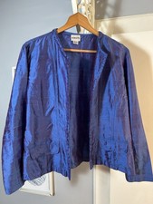 Chico's Women s Silk Shimmering Blue Open Front Jacket Chico s 2 US Size L
