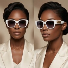 Women White Square Oversized Sunglasses Gradient Lens Chunky Frame Lentes Gafas