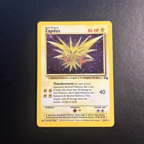 Zapdos 15/62 Fossil Pokemon Karte Unlimited Holo Rare Moderated Played MP