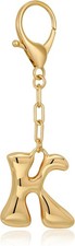 Initial Letter Bubble Silver Tone Bag Charm Keychain for Purse Handbag