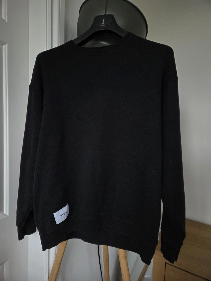 Sudadera WTAPS Todo Algodón Letrero Cuello Redondo Negra Jersey Logo Top EX 45 Japón Foto 4 de 4