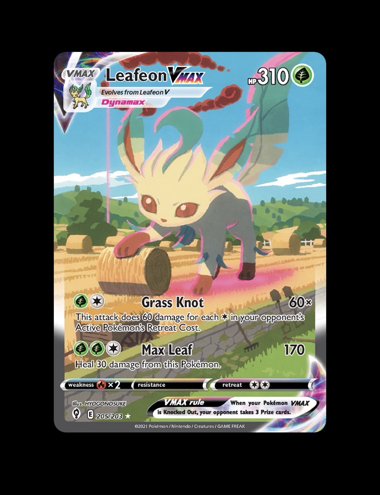 Pokemon Leafeon VMAX Alt Art Secret Rare Holo Evolving Skies 205/203