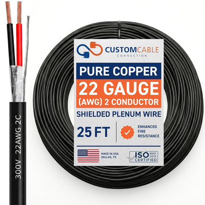 Stranded Shielded Plenum CMP Cable, UL Listed CL3P Low Voltage Wire, 22 AWG 2 Co