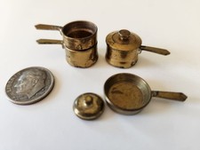Vintage Solid Brass Miniature Dollhouse Kitchen Ware Items Toys Lot of 5