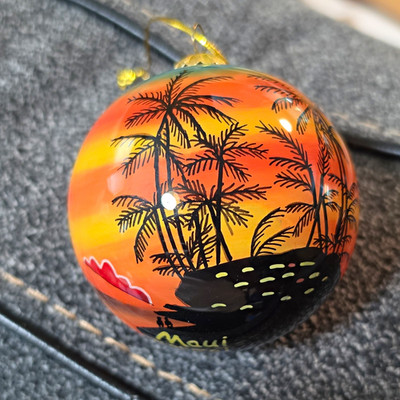Maui Hawaii Hand-Painted Sunset Palm Tree Hanging Ball Christmas Ornament 3''