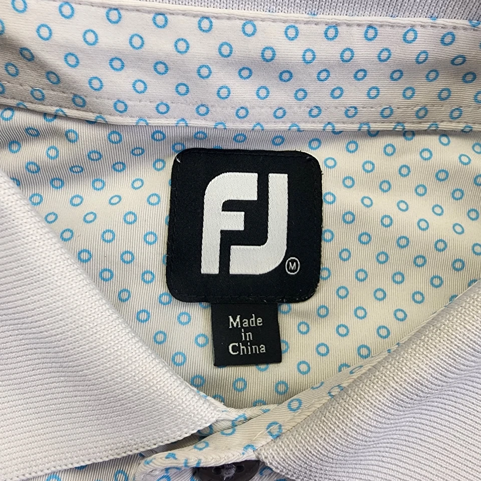 Footjoy FJ Golf Polo Shirt Mens M Circles Dots Geometric Blue AOP Performance - Image 4 of 4