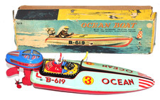 Rare Vintage Bandaiya Ocean Boat B-619 1950s Tin Toy Friction Engine JPN Tested
