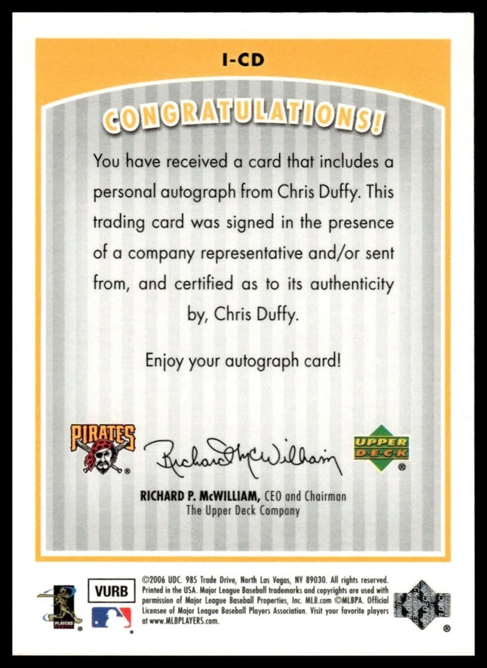2006 Upper Deck #I-CD Chris Duffy InkRedible - Image 2 of 2