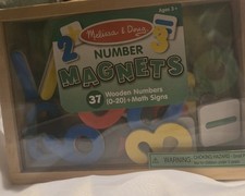 MELISSA DOUG 37 PC. Wooden Number Magnets In A Box Rollabies Farm Friends