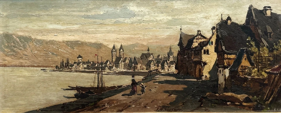 Friedrich W. Schreiner "Boppard" Rhein Öl Holz Signiert Düsseldorfer Schule - Bild 2 von 4