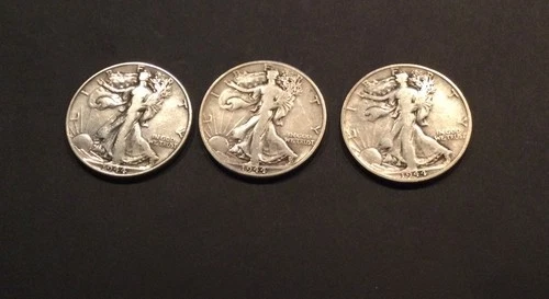 1944 P D S Walking Liberty Half Dollar - 3 coins - 90% Silver - (WH-9)