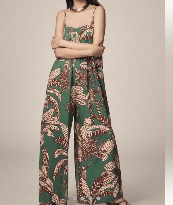 New FARM Rio x Anthropologie Waistless Amazonia Green Jumpsuit Romper LARGE image 2