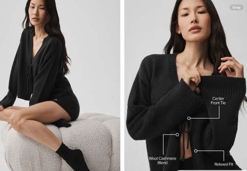 Alo Yoga CASHMERE NEW CLASS TIE CARDIGAN in Black, NWT, Small orig$298