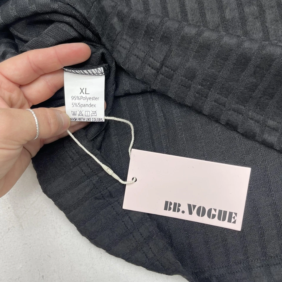 Vestido feminino BB.VOGUE XL preto listrado com nervuras manga longa gola V botão frontal - Imagem 3 de 4