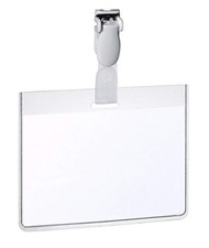 Durable Name Badge 60 x 90 mm with Plastic Clip Transparent   Pack of 25 Badges 