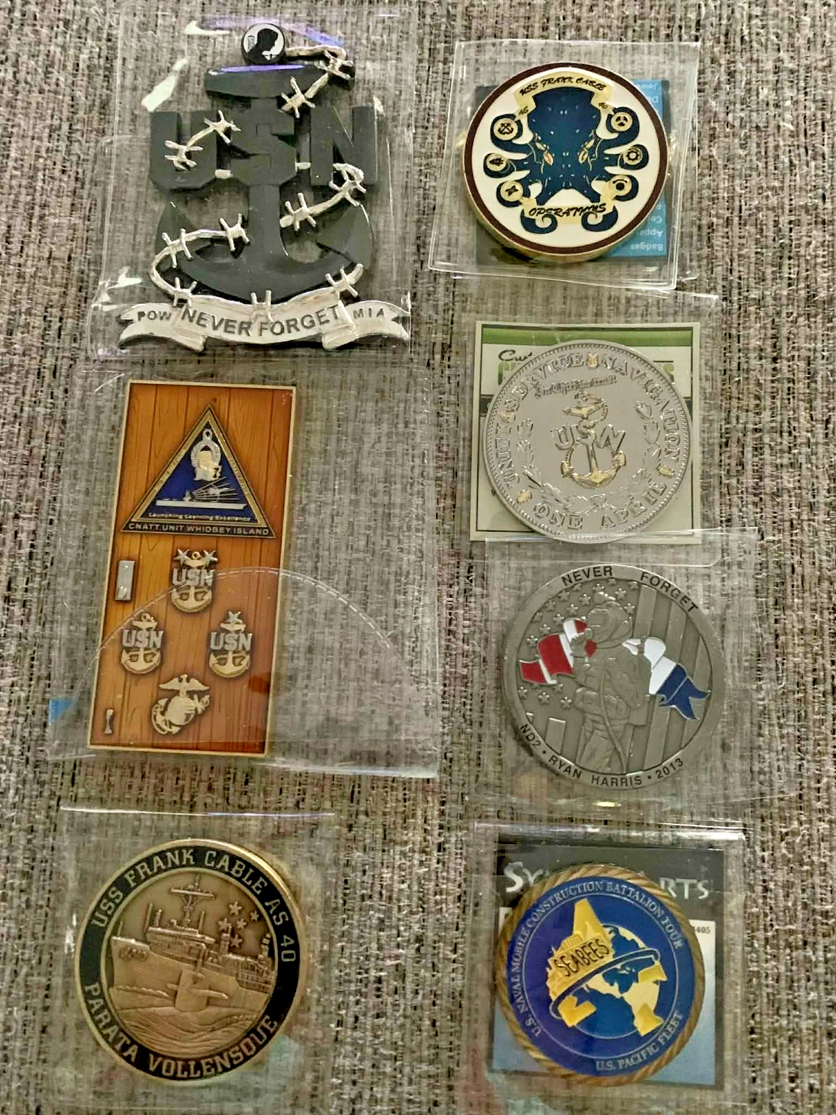 Lot of 7 Navy USN Challenge Coins with POW MIA-image