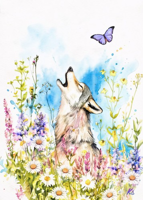 #ad #ad Howling Wolf 2 ACEO Nature Flower Field Artist Trading Card 2.5x3.5 ATC $4.00