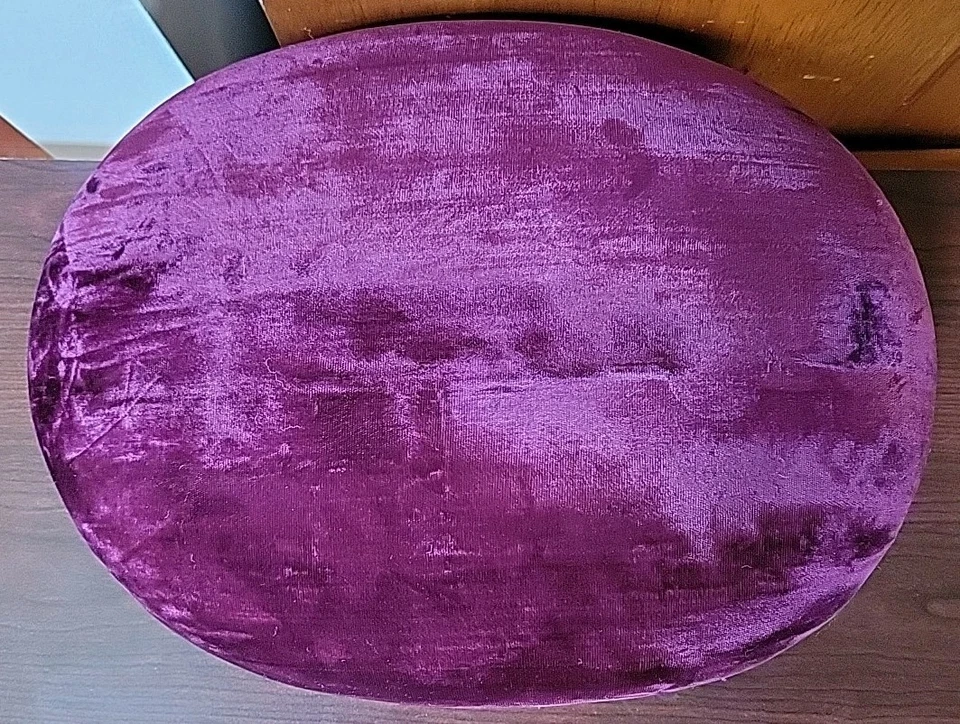 Vtg Burgundy Velvet Pillow top Footstool Tassel Fringe Victorian Gothic READ  - Image 2 of 4