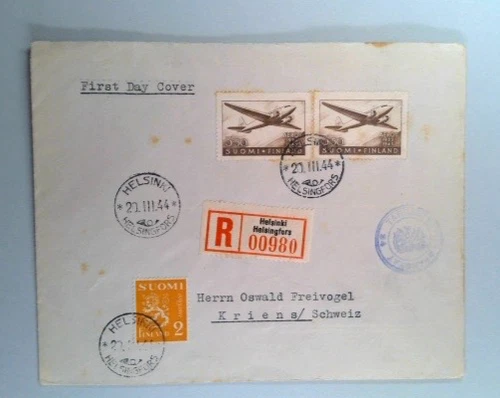 FINLAND 1944 REGISTERED FDC -  FINNISH AIRLINE COMPANY