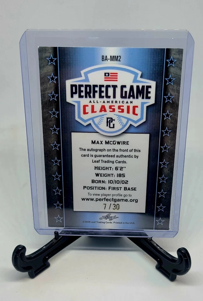 MAX MCGWIRE 2020 LEAF PERFECT GAME PROOF AUTOGRAPH /30 - Image 2 of 3