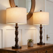 BOBOMOMO 25" Classic Table Lamps Set of 2, Farmhouse Nightstand Lamps with Da...
