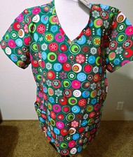Large SB Women Medical Uniform Scrub Top, 3 Pockets Christmas Short Sleeve