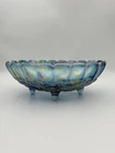 Vintage Indiana Glass Iridescent Carnival Harvest Grape Blue Footed Fruit Bowl