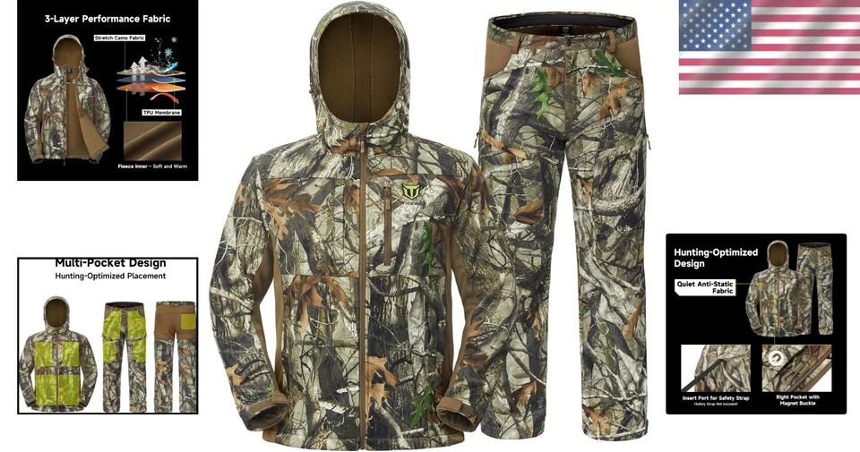 Hunting Clothes for Men with Fleece Lining, Safety Strap Compatible Water Res... - Image 2 of 4
