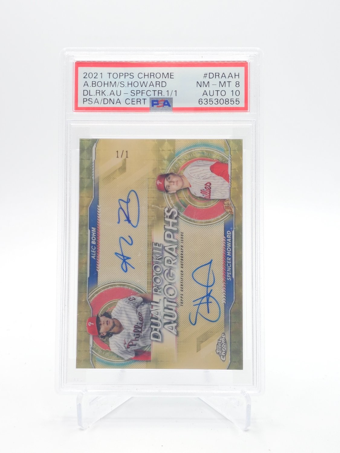 BOHM/HOWARD 2021 TOPPS CHROME DUAL ROOKIE AUTO SUPERFRACTOR 1/1 PSA 8 Q4042 view 1