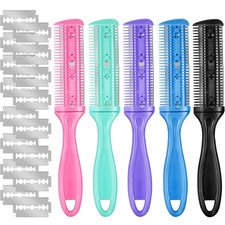 5 Pieces Dual-Sided Cutting Scissors, 20 Razors, and Thinning Comb with Double E