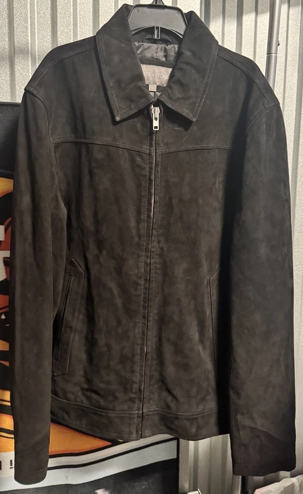 Slate And Stone Men’s Black Suede Full Zip Racer Jacket Size Medium - Image 2 of 4