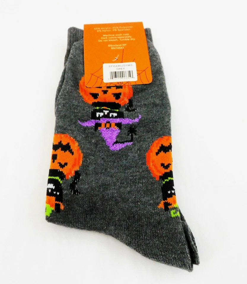 Calcetines Halloween Gris Negro Gato Calabazas Damas Calcetín Tallas 9 a 11 Foto 4 de 4