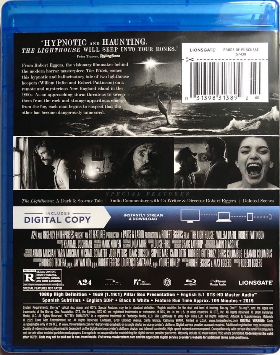 The Lighthouse (2019) Blu-ray Digital Lionsgate Films Jan/2020