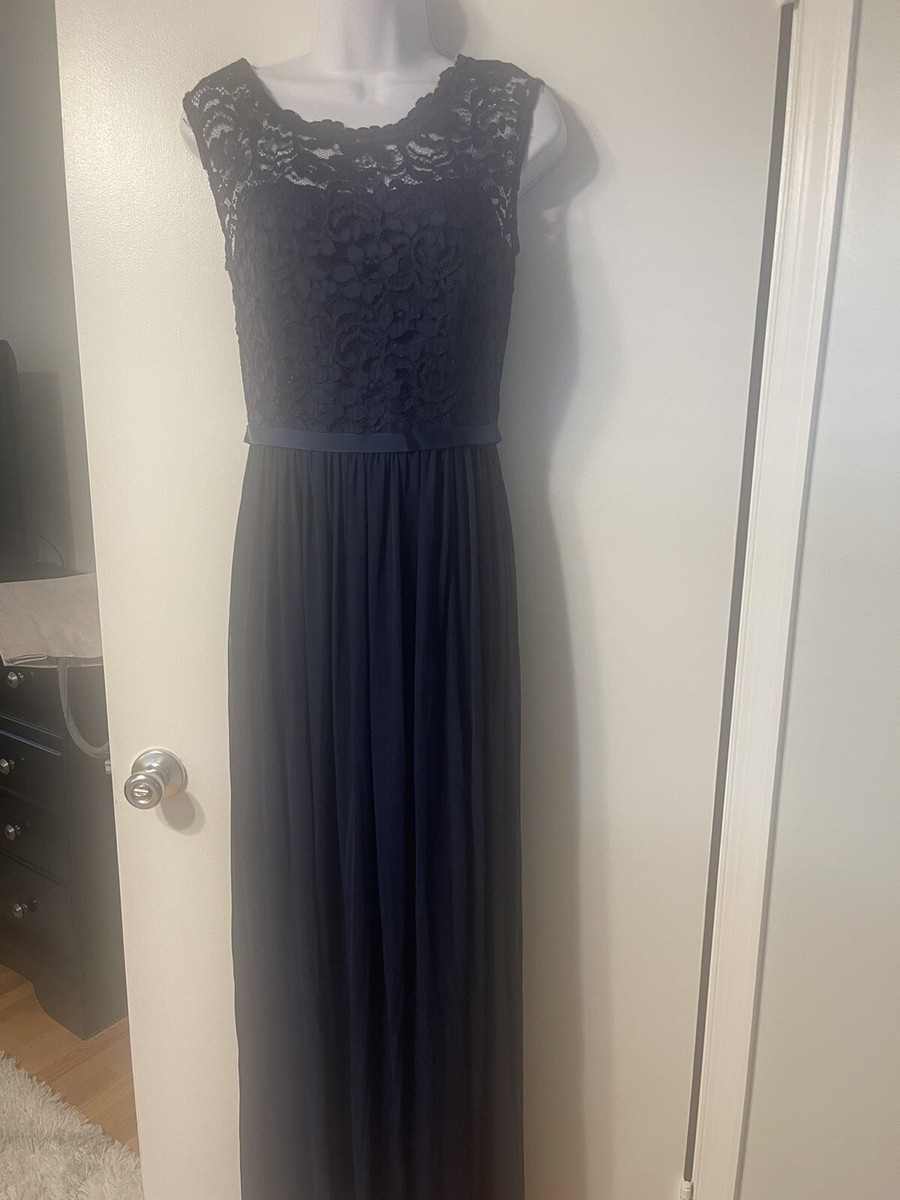Davids Bridal Navy Lace Bridesmaid Dress Slit Size 10