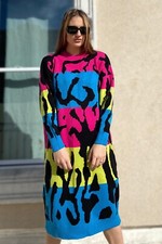 Oversized knit dresses Colorful Cartoon Leopard