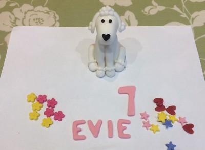 Handmade Poodle dog fondant sugarpaste edible cake topper birthday UK