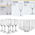 Set of 6 Everyday Drinking Glasses Highball Flute Tumblers Wine and water Glass