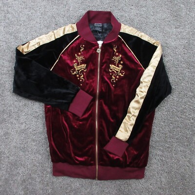 Harry Potter Jacket Womens Large Red Velvet Velour Bomber Jacket Hogwarts Wizard