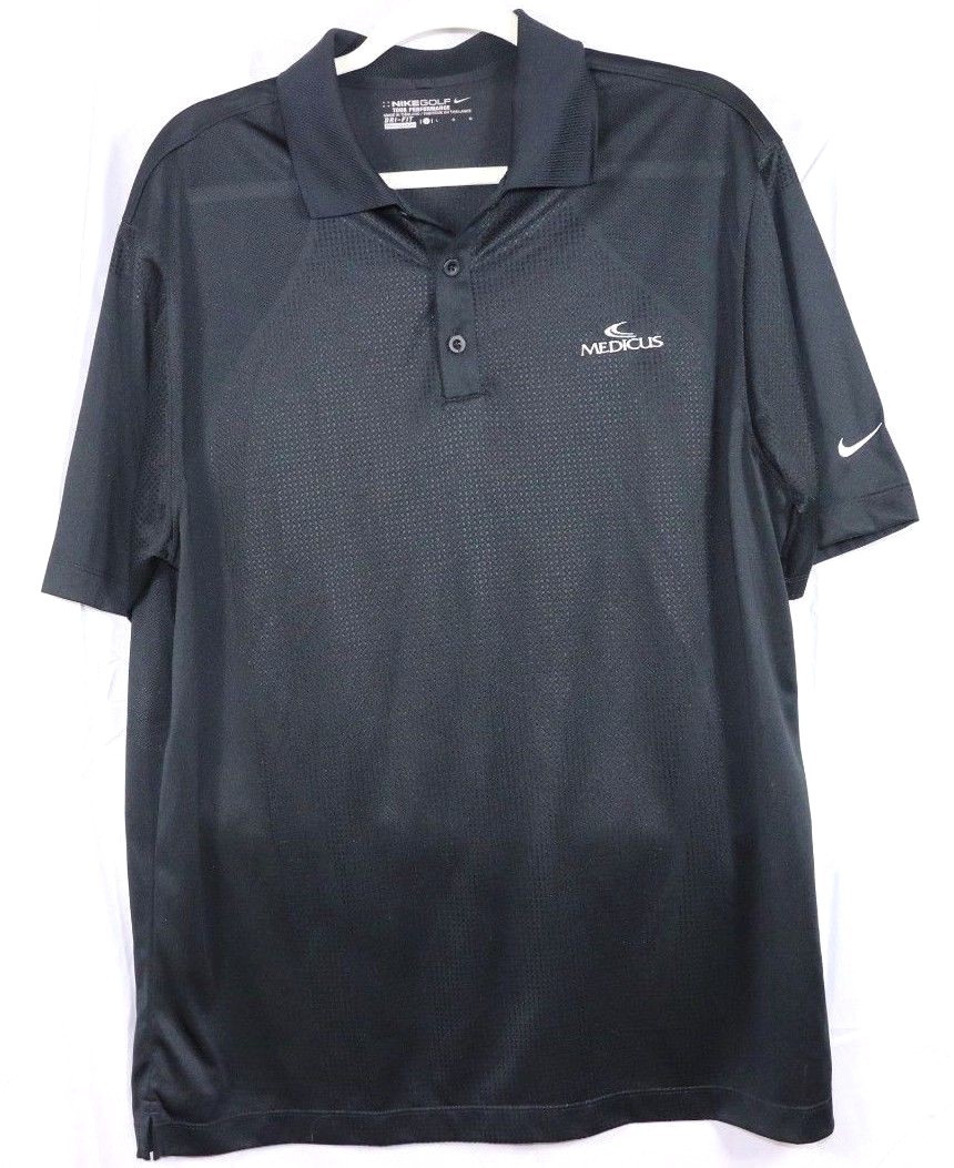 Nike Uomo Golf Shirt Tour Performance Dri Fit Polo Nera Taglia L Medicus