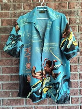 Vintage anime samurai dragon japanese y2k open button shirts Global Wear New